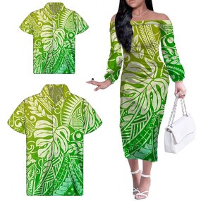 Gradient Green Dresses Manufacturer - OEM Matching Men Shirt Kids Shirt Polynesian