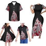 Family Clothing Outfits Factory - OEM Girls' Clothing Sets Polynesian Tribal Blue White