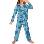 Button Long Sleeve Pajama Set Factory - OEM Custom Hawaiian Fashion Black Ulu Palaka