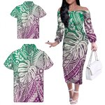 Gradient Green Dresses Manufacturer - OEM Matching Men Shirt Kids Shirt Polynesian