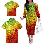 Gradient Green Dresses Manufacturer - OEM Matching Men Shirt Kids Shirt Polynesian