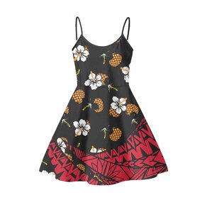 Women's Sleeveless Party Dress Factory - OEM 2022 Summer Polynesian Tribal Hibiscus Print