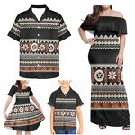Family Matching Clothes Manufacturer - OEM Polynesian Tribal Blue Yellow Hibiscus Samoan