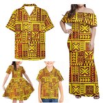 Family Matching Clothes Manufacturer - OEM Polynesian Tribal Blue Yellow Hibiscus Samoan