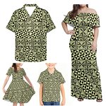 Family Matching Clothes Manufacturer - OEM Polynesian Tribal Blue Yellow Hibiscus Samoan