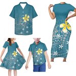 Family Clothing Outfits Factory - OEM Girls' Clothing Sets Polynesian Tribal Blue White
