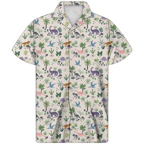 Dinosaur Design Shirt Manufacturer - OEM Custom Print Cuban Guayabera Turn-Down Collar