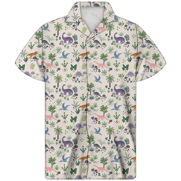 Dinosaur Design Shirt Manufacturer - OEM Custom Print Cuban Guayabera Turn-Down Collar