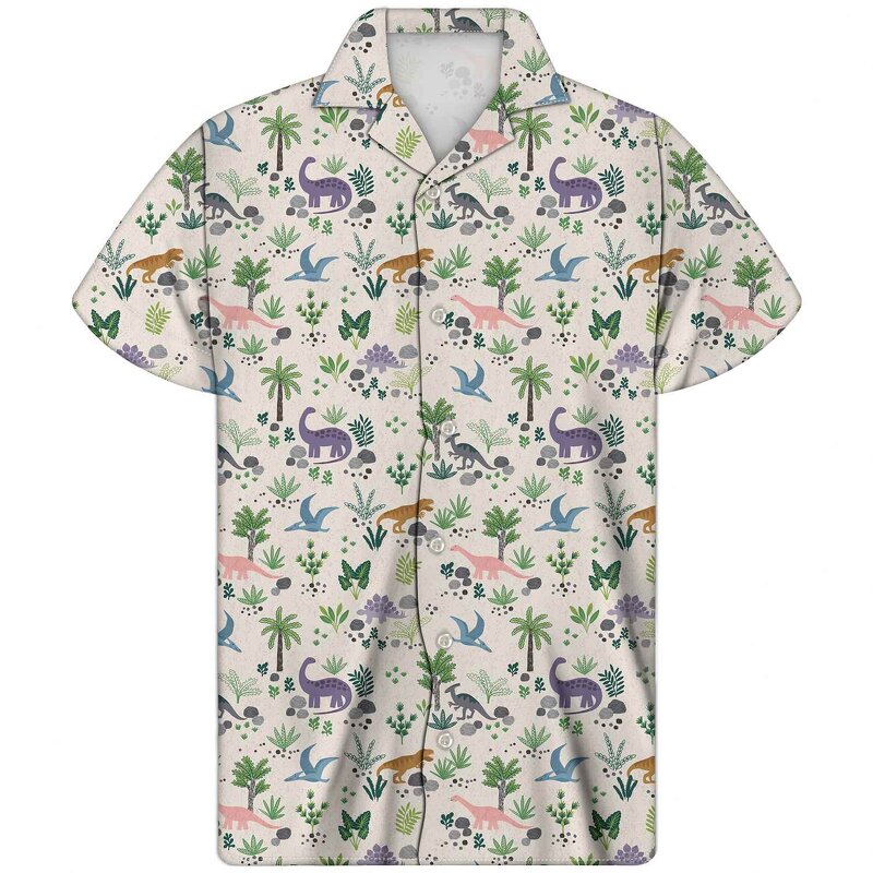 Dinosaur Design Shirt Manufacturer - OEM Custom Print Cuban Guayabera Turn-Down Collar