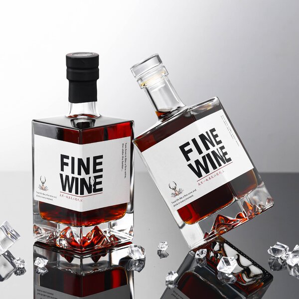 Square Empty Flint Glass Bottle Manufacturer - OEM 500ml 16oz Clear Wine Bottle with Cork