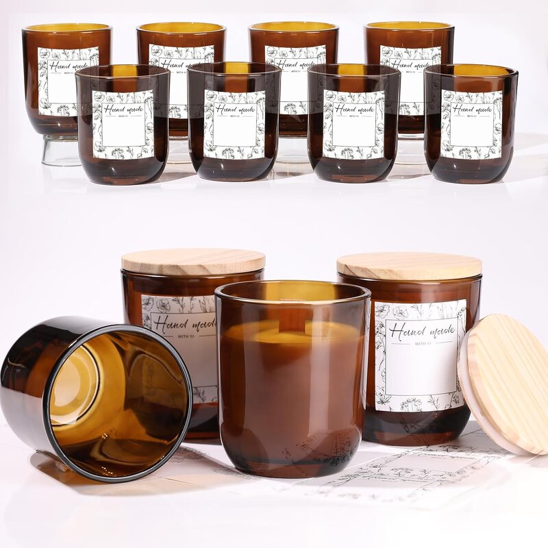 Amber Glass Candle Jars Manufacturer - OEM 180-300ml with Bamboo Lids Airtight Vessels