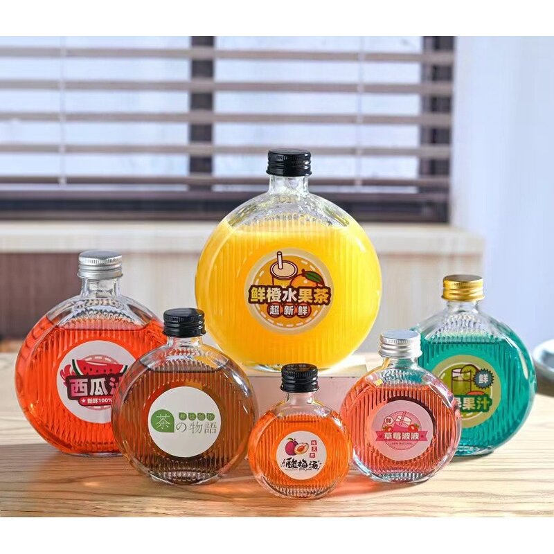 Glass Beverage Bottle Factory - OEM Food Grade Flat Packaging 50-500ml with Metal Cap