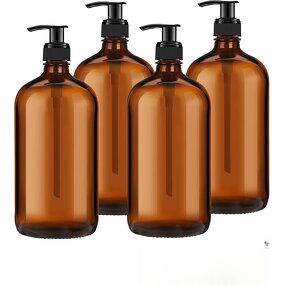 Amber Glass Pump Bottles Factory - OEM 32 oz 1000ml Boston Round with Pumps for Shampoo