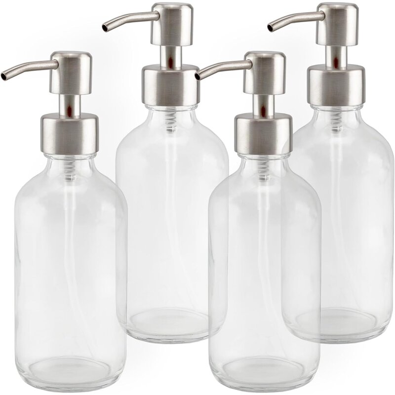Clear Glass Boston Round Bottles Manufacturer - OEM 8-Ounce with Stainless Steel Lotion