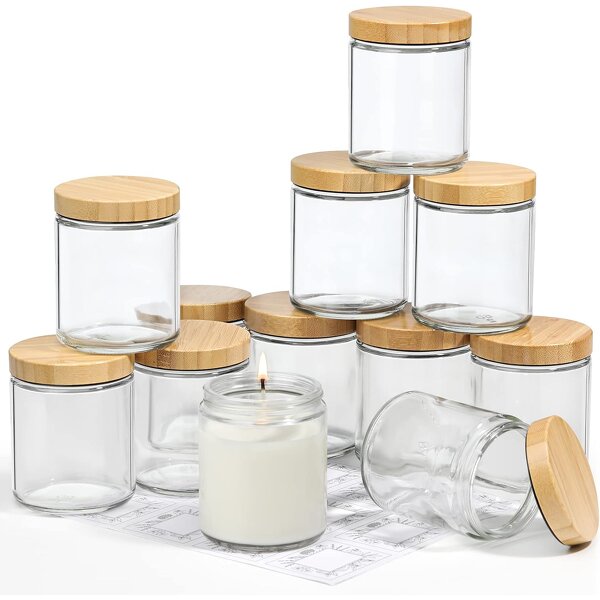 Glass Candle Jars with Bamboo Lids Factory - OEM 250ml 8oz Bulk Clear Round for Making