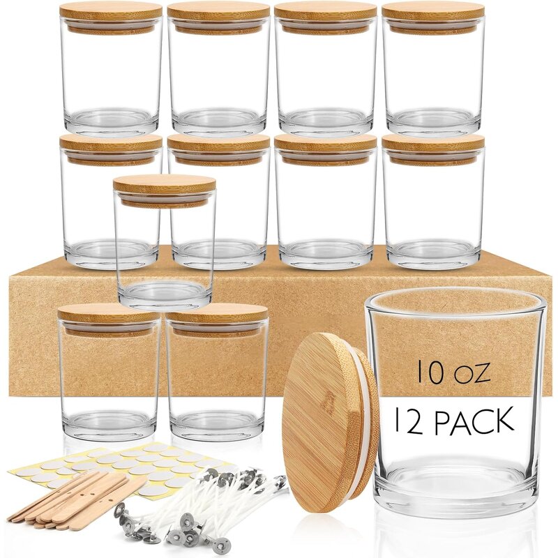 Clear Glass Candle Jars Manufacturer - OEM 10 OZ with Bamboo Lid Bulk Empty Containers