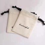 Custom Logo White Earring Cotton Bag Factory - OEM with Ribbed Band Makeup Linen Pouch