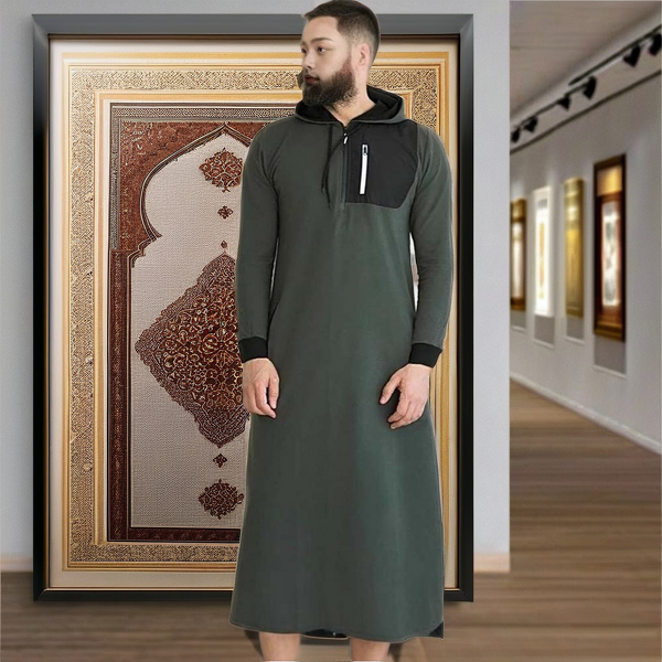 Men Thobe Factory - OEM Custom Long Sleeve Silk Kaftan Hoodie