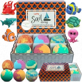 Organic Natural Fizzies in Box Bomb Gift Set with Big Size Dinosaur Toys Bath Bombs Lip Tint Crayon