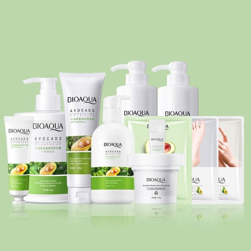 OEM Bioaqua Private Label Avocado Moisturizing Brightening Smooth Beauty Hair Hand Body Skin Care Set