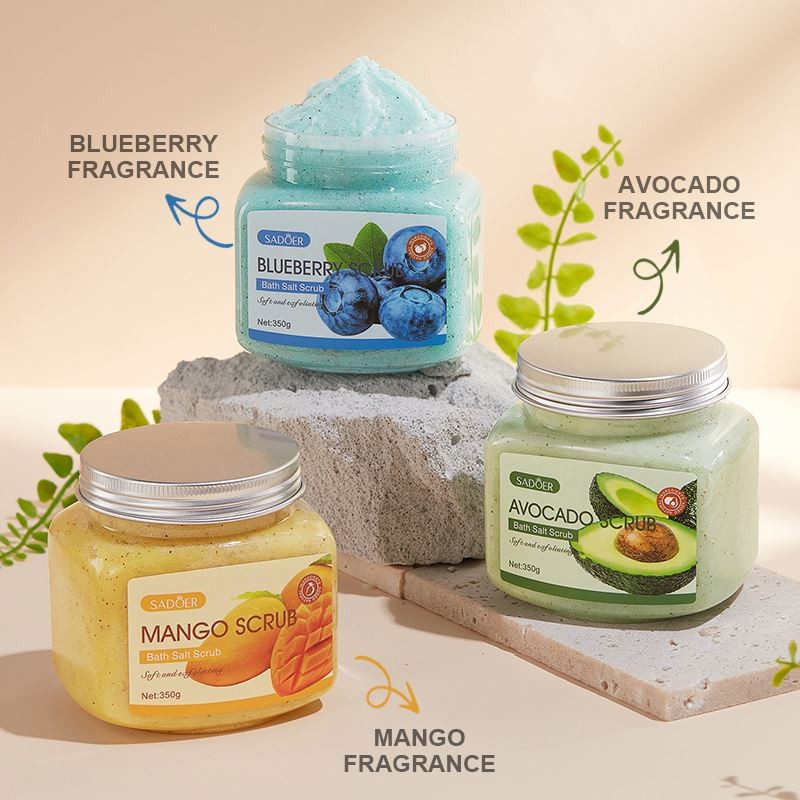SADOER Wholesale OEM ODM Natural Fruits Deep Clean Exfoliating Moisturizing Whitening Skin Care Bath Salt Scrub Cream