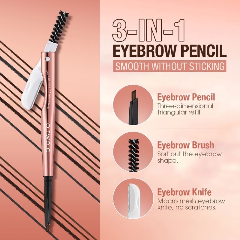 O.TWO.O Natural Long Lasting Smudge-proof Eyebrow 3-in-1 Waterproof Eyebrow Pencil Eyes Makeup