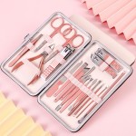 高品质的专业法国美甲套装指甲剪套件修脚与玫瑰金Pu皮革案件
