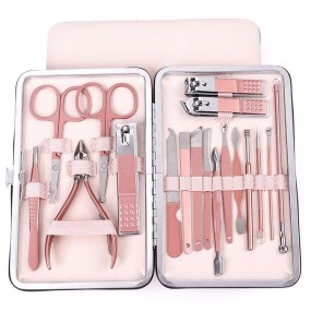 High Quality Professional French Manicure Set Nail Clippers Kit Pedicure with Rose Gold Pu Leather case