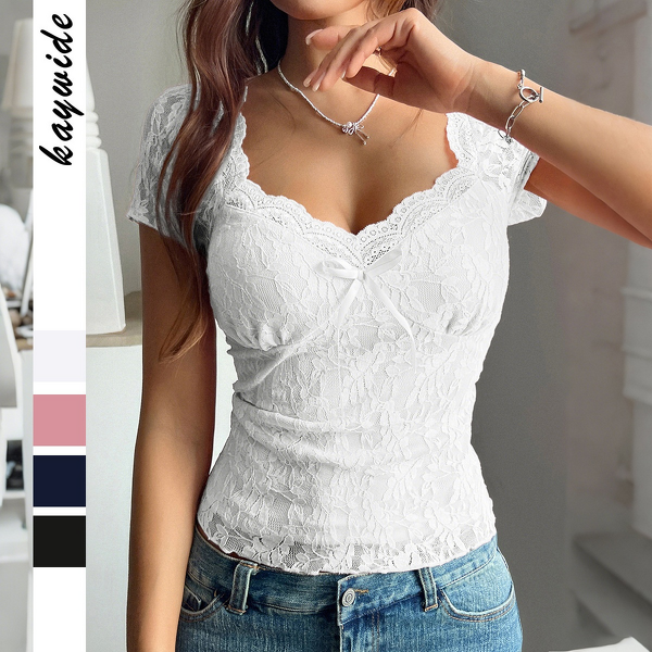 Women's T-Shirt Manufacturer - OEM Lace Short Sleeve Crop Top