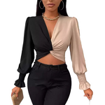 Women's Shirt Factory - Custom V-Neck Color-Blocked Blouse