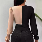 Women's Shirt Factory - Custom V-Neck Color-Blocked Blouse