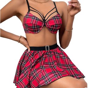 Women's Bodysuit Supplier - OEM British Tartan Preppy Set