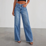 Women's Jeans Supplier - Custom Loose Straight Denim with Frayed Hem