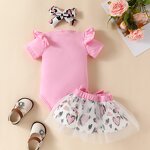 Baby Girl Romper Supplier - OEM Short Sleeve Leopard Mesh Skirt