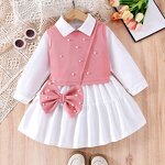 Girls Dress Set Factory - OEM 3pcs Knitted Vest Shirt Dress