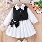 Girls Dress Set Factory - OEM 3pcs Knitted Vest Shirt Dress