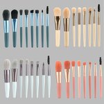 Makeup Brush Set Factory - 8pcs Pink Haze Blue Handle Synthetic