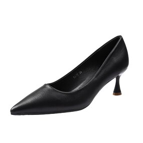 Pump Shoes Factory - OEM Women's Mid Black Pointed Toe PU