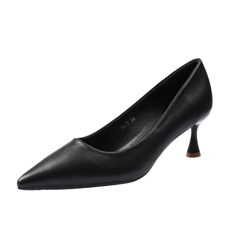 Pump Shoes Factory - OEM Women's Mid Black Pointed Toe PU