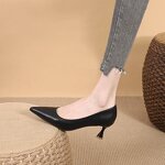 Pump Shoes Factory - OEM Women's Mid Black Pointed Toe PU