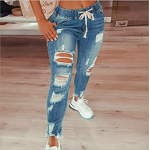 Jean Trousers Manufacturer - OEM Spring Print Hole High Waist