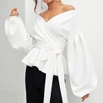 Blouse Supplier - OEM Women's Long Sleeve Wrap V-Neck White