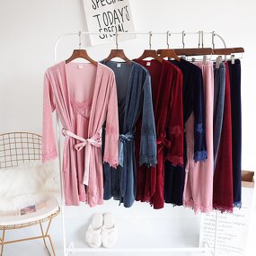 Pajamas Set Supplier - OEM Gold Velvet 3 Pieces Lace Robe