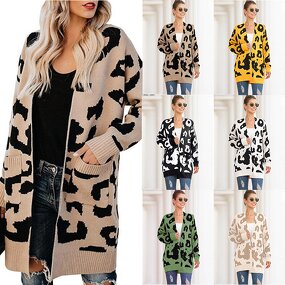 Cardigan Supplier - OEM Winter Leopard Jacquard Open Front Coat