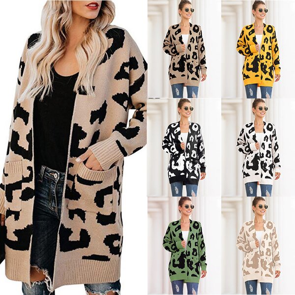 Cardigan Supplier - OEM Winter Leopard Jacquard Open Front Coat