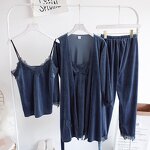 Pajamas Set Supplier - OEM Gold Velvet 3 Pieces Lace Robe