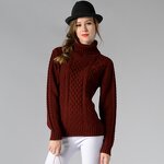 Pullover Sweater Factory - OEM Women's High Collar Thick Line Twist