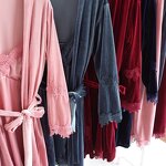 Pajamas Set Supplier - OEM Gold Velvet 3 Pieces Lace Robe
