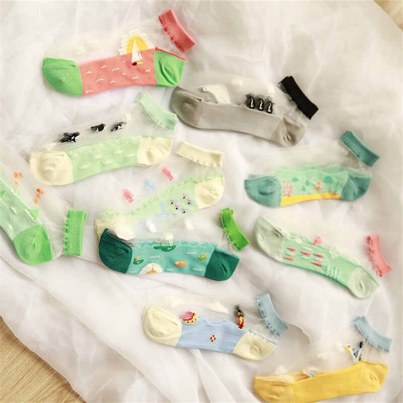 Summer Socks Supplier - OEM Fancy Multicolor Transparent Cotton