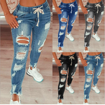 Jean Trousers Manufacturer - OEM Spring Print Hole High Waist